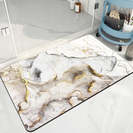 Tobil Bath Mat Bath Mat Non-Slip Absorbent Bath Mat Various Designs (White Gold-013, 60 x 90 cm)
