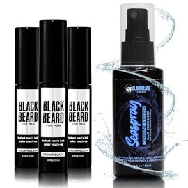 Blackbeard for Men Formula X Beard Color & Seaspray Hair Energizer Bundle - Instant Beard Color & Hair Volumizer with Biotin & Caffeine, Thickening Spray, 3-Pack Beard Color (BrownBlack), 1 Seaspray