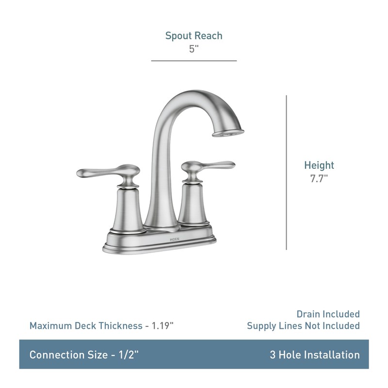 Moen 84092SRN Ellicott 4" Lavatory Faucet, Spot Resist Brushed Nickel
