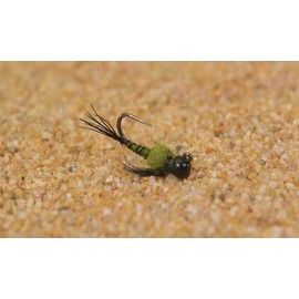 Tungsten Two Bit Hooker Olive Jig Head Fly Euro Nymph tied on Hanak Hooks - 6ct Pack (Hook #16)