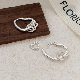 LOVPEPY 925 Sterling Silver Heart Hoop Earrings for Women Double Heart Drop Earrings to Daughter Mother Hypoallergenic Minimalist Love Huggie Earring Birthday Jewelry Gifts, 10*11 mm, Silver, No