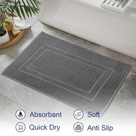 MAKOOZ 2 Pc Banded Bath Mat Set-1000GSM Ring Spun 100% Cotton - Non-Slip, Machine-Washable, Ultra Soft, Water Absorbent Rug, Quick Drying, Plush Foot Towel for Bathroom Tub and Shower-Charcoal 50x70cm