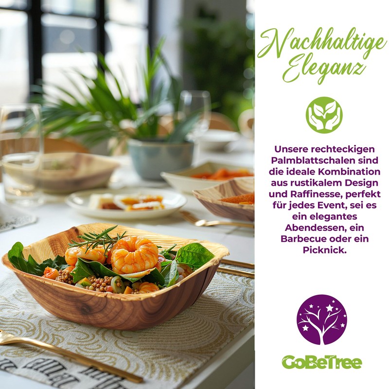 GoBeTree Square Palm Leaf Bowls 14 x 14 cm, Eco-Friendly,