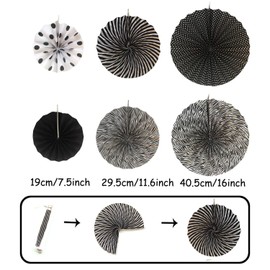 Black Gold Party Decoration Paper Pompoms, Hanging Fans, Triangular Bunting and Hanging Glitter Dot Paper Garland for Party, Wedding, Birthday, Graduation, Christmas, Carnival, Pack of 20