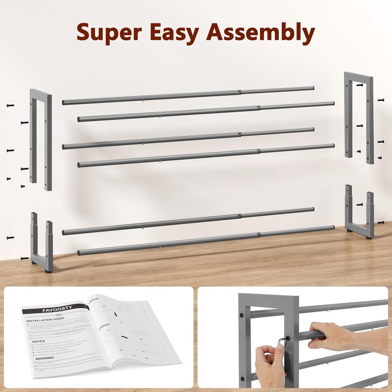 FAVOOSTY 3 Tier Shoe Rack Metal Extendable Grey Adjustable Space