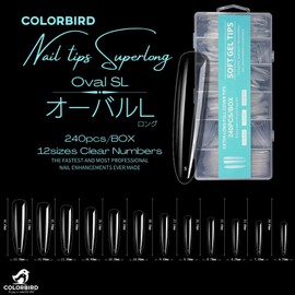 COLORBIRD Nail Tip, Long, Super Long, 240 Pieces, Super Demon Long, Clear, Gal Nails, Nail Nail (Oval L)