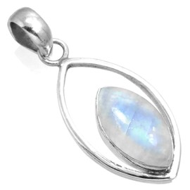 Jeweloporium Genuine White Rainbow Moonstone 925 Silver Pendant for Women Gemstone Cocktail Silver Pendant Necklace Wedding Gift Victorian Jewelry