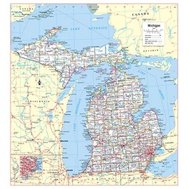 Cool Owl Maps Michigan Wall Map Large Print Poster Paper