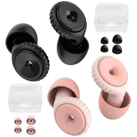 2 Pairs of Sleep Ear Protection, Adjustable 28 dB Noise Cancelling Earplugs, 3 Sizes, Includes 12 Earplugs and 2 Storage Boxes, Suitable for Sleep and Travel (Black, Pink)