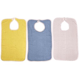 3 Pack Adult Bibs Terry Cloth Clothing Protector Hook and Loop Closure 1 White | 1 Blue | 1 Yellow