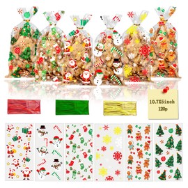 REJODA Christmas Snowflake Cellophane Treat Bags, Extra Thick Candy Gift Bags with Twist Ties for Xmas Party and Winter Wonderland Supplies (120 Pcs Christmas)