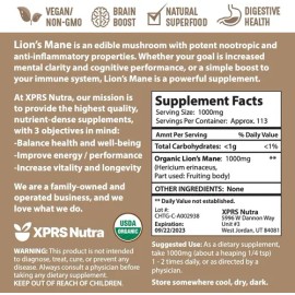 Melena de León Orgánico  Organic Lions Mane Mushroom Powder, 113g                                                                                     