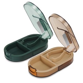 2PCS Pill Cutter Splitter for Small or Large Pills, Professional Pill Splitter Pill Crusher, Cuts Vitamins Tablets in 1/2, 1/4, Accurate Cutting for Small and Tiny Pills– Green&Brown