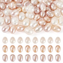 Beadthoven 60pcs Natural Cultured Freshwater Pearls 6-9mm Wide Oval Rice Shape for DIY Necklace Bracelet Wedding Crafts Jewelry Making Hole:0.8