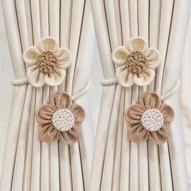 DMOKJER Curtain Tiebacks, Boho Decor Holdback Farmhouse TieBacks for Blackout/Sheer Curtains, Cute Flower Curtain Ties Decorative Rope for Bedroom Window Treatment（2 Pack