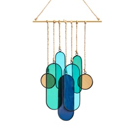 Marwey Stained Glass Window Hanging Suncatchers Indoor Window Decor -Glass Wind Chimes Blue Decoration Sun Catchers Gift for Valentines Day, Modern Design Home Decor Or Garden Decoration