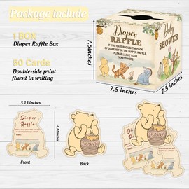 ZsaTuiy Winnie Baby Shower Decorations-Pooh Party Decorations- Winnie Baby Shower Games-Winnie Baby Shower Diaper Raffle Box With 50Pcs Winnie Cards