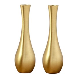 2Pcs Mini Brass Vase Metal Flower Arrangement Vase Desktop Decorative Vase Ornament Gadgets Table Centerpieces for Office Home Use, Gold