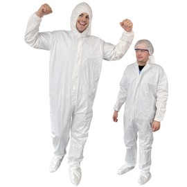 AZAM EXPRESS Hazmat Suits White Coveralls Disposable Waterproof PPE Jumpsuit for Men & Women (5, XX-Large)