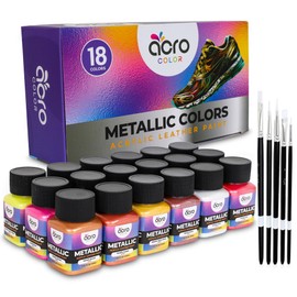 Acrylic Leather Paint for Shoes - 18 Color Leather Paint Kit With 5 Paint Brushes (Deglazer & finisher not Included) - Great Repair Finisher for Shoes,Sneakers, Wallets, Jackets (Metallic - 18 Colors)