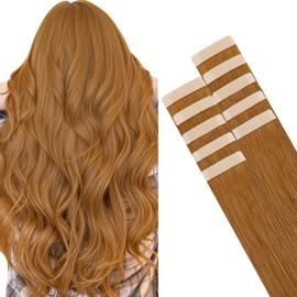 HOTBANANA Tape-in Hair Extensions, 18 Inch 10pcs 25g Auburn Ginger Straight Remy Human Hair
