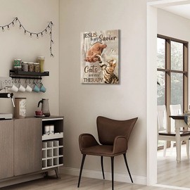 Christian Cat Wall Art Cat Jesus Pictures Wall Decor Religious Butterfly Canvas Prints Framed Modern Hand of God Painting Artwork for Bedroom Living Room Church Bathroom Office 12"x16"