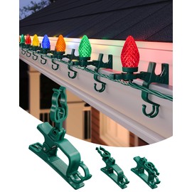SURAIELEC Christmas Light Clips, Universal Gutter Light Clips for C7, C9, Rope and Icicle Lights, Outdoor Holiday Light Hooks for Shingle, Roof String Lights Decorations, Waterproof, Green, 50 Pack