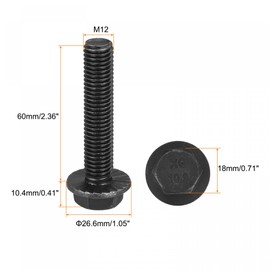 sourcing map M12x60mm Hex Serrated Flange Bolts 10.9 Grade Carbon Steel Screws 6pcs