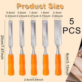 5 Pcs Wood Working Chisel Set with Bevel Edge,Carving Heavy Duty Hand Wood Chisel Sets Non-Slip Soft Handle,Wood Carving Tools for Carpentry Joinery Sculpting(6mm, 8mm, 12mm, 18mm, 24mm)
