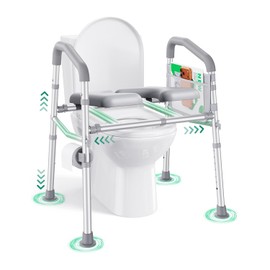 PopWise Raised Toilet Seat with Handles, 500 lb Anti-Wobble Frame, Easy to Install Toilet Seat Risers for Senior, Pregnant, Post-Surgery, Adjustable Height & Width Toilet Seat Riser, Fits Most Toilets