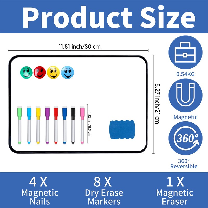 DONGDA Dry Erase Whiteboard A4, Double Sided Magnetic Whiteboard with