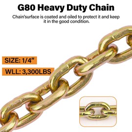 Lechansen 1/4"-5/16" G80 Chain Binders Kit, Equipment with G80 Chian Hooks, G80 Transport Binder Chains 1/4 in × 10 FT, 2,200Lbs Working Strength Rachet Load Binder 1/4in-5/16in for Tie Down, Towing