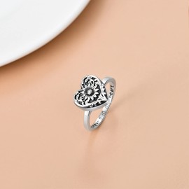 SOULMEET Sterling Silver Sunflower Locket Urn Ring for Ashes Memorial Keepsake Jewellery Forever in My Heart Cremation Ring for Women, Size: