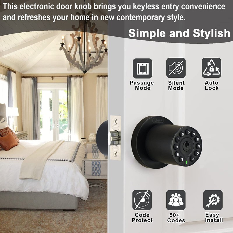 iulock IU-20 Code Door Lock, Electronic Door Knob with Keypad