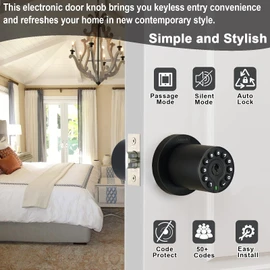 iulock IU-20 Code Door Lock, Electronic Door Knob with Keypad and Key, Auto Lock, Waterproof, Passage Function, Long Battery Life,50 Codes, Easy to use and Install for Office/Warehouse/Bedroom/Garage