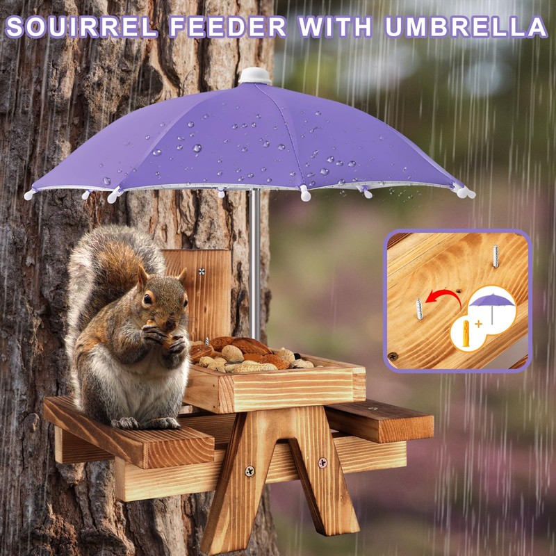 Gnodary Squirrel Feeder with Umbrella, Squirrel Feeders for Outside, Squirrel