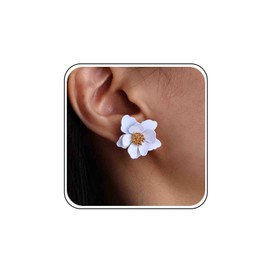 Boho Acrylic White Flower Earrings Pink Flower Stud Earrings Cz Pearl Flower Earrings Yellow Daisy Floral Earrings Wedding Statement Earrings Resin Orange Rose Earrings Jewelry for Women