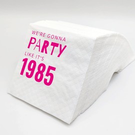 SharkBliss Funny 40th Birthday Cocktail Napkins, 100 Pack Pink We're Gonna Party Like It's 1985 Disposable Paper Beverage Cocktail Napkins for Women Her 40th Birthday Party, 2-Ply, 5x5" (1985 Pink)