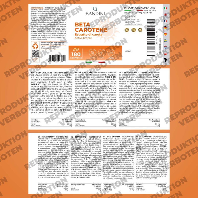 Bandini® Beta Carotene 180 Tablets Beta Carotene from Carrot Extract
