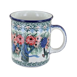 Polish Pottery 9 oz Mug made by Ceramika Artystyczna (Hummingbird Bouquet Theme) Signature UNIKAT + Certificate of Authenticity
