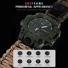 The Yan He Multi Functional Outdoor Living Chain Torch, Compass, Watch, Thermometer, First aid Whistle and Knife/Scraper, Year/Month/Day Display, Alarm Reminder Waterproof Function