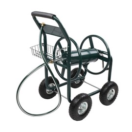 Garden Hose Reel Cart with 4 Wheels, Heavy Duty Garden Cart, Spool up to 229 Feet 5/8 Inch Hose,Stainless Steel with Brass Couplings