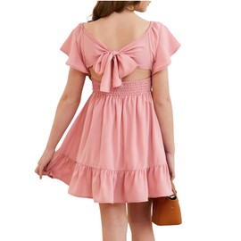 DOKOTOO KIDS Girls Special Occasion Dresses Summer Back Bow Tie Cute Dress Pink 12-13 Years Old