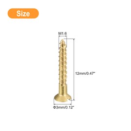 sourcing map Brass Wood Screws, 50Pcs M1.6 x 12mm Slotted Drive Flat Head Self Tapping Screw Countersunk for Woodworking Furniture