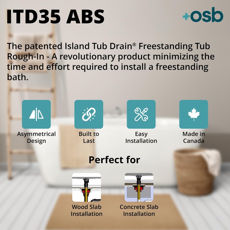 +OSB ITD35 ABS Island Tub Drain Rough-in for Freestanding Bathtub,