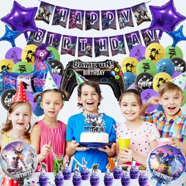 42Pcs Video Game Birthday Decorations, Video Game Themed Balloons for Kids, Game Party Supplies with Happy Birthday Banner, Lovely Foil Balloons for Game Fans