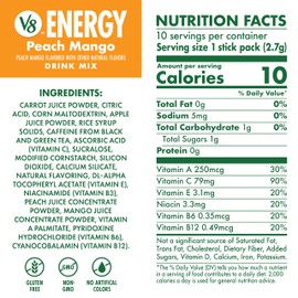 V8 Energy Peach Mango Energy Drink Powder, .10 oz Packet (120 Count)