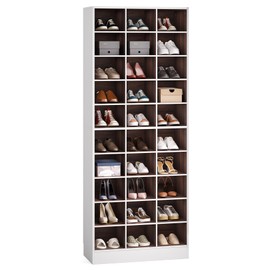 LITTLE TREE 10-Tier Tall Storage Cabinet, Shoe Cabinet with 30 Cubes, Shoe Storage Cabinet for Entryway, Freestanding Shoe Organizer for Living Room, White + Brown