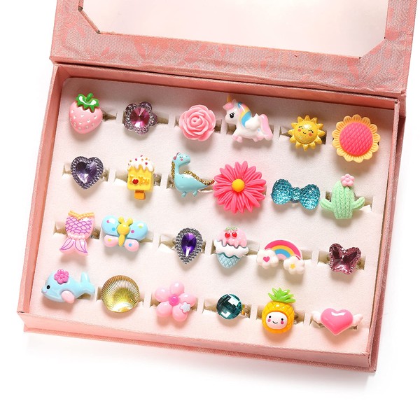 PinkSheep Unicorn Girls Rings in a Gift Box, Adjustable, No
