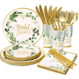 200 PCS Bridal Shower Decorations,Bridal Shower Plates and Napkins Sets for 25 Guest-Paper Plates Napkin and Cups Safari for Engagement Bachelorette Wedding Theme Party Supplies